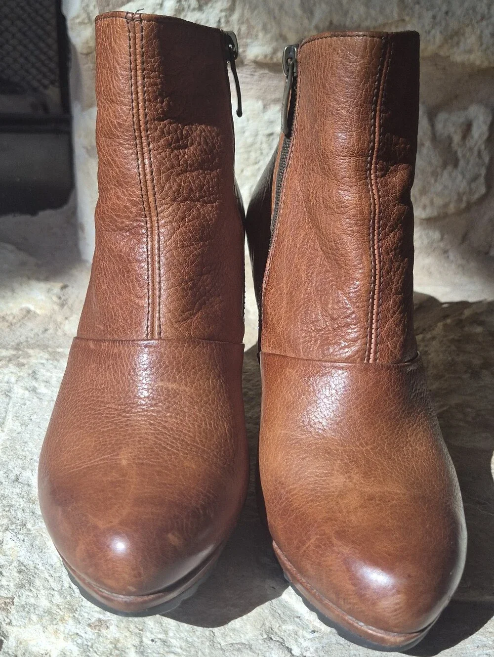 Paul Green Austria Luxe Line Leather Ankle Boots Cognac Brown Side Back Zip 7.5